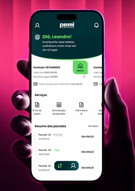 App da Pemi Construtora redesenhado pela SharkDev
